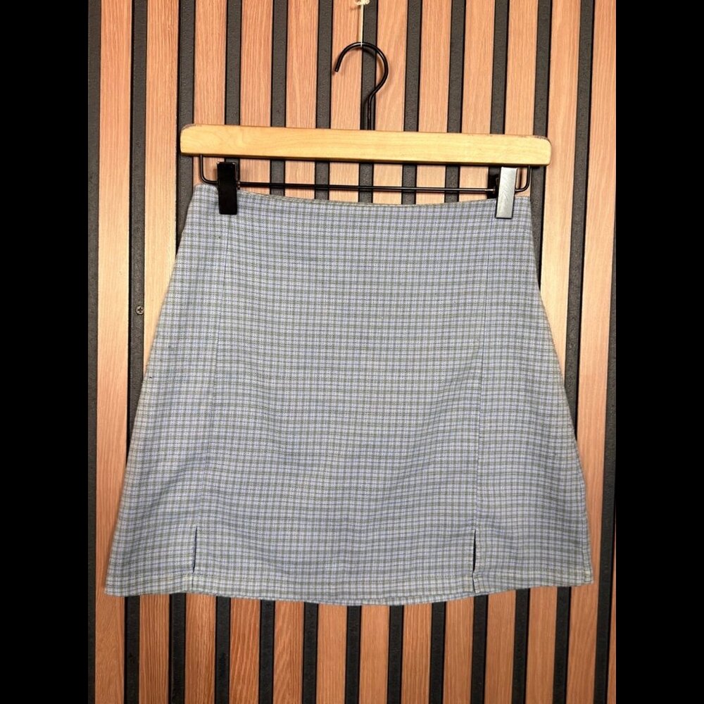 Brandy Melville Mini Skirt OS Womens Blue Check Print Stretch Back Zip John Galt